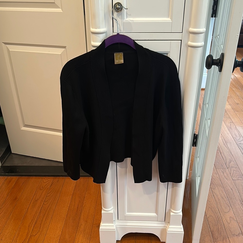 Ann Klein Black Open Front Cardigan